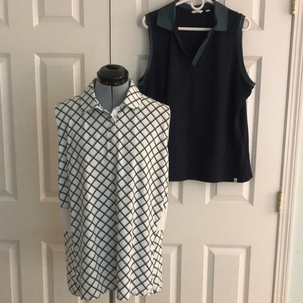 Pair Lady Hagen Navy Blue White Green Sleeveless Golf Casual Performance Top XXL